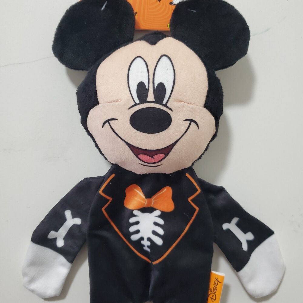 DISNEY MICKEY MOUSE PLUSH HALLOWEEN  DOG TOY BLACK TRICK OR TREAT SKELETON - Picture 2 of 5